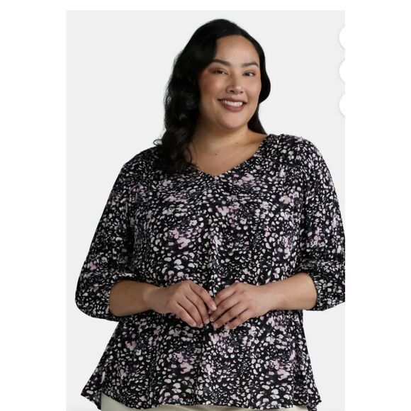 Terra & Sky full figure black floral blouse plus size 0X 14W - Picture 1 of 11